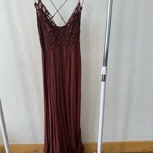 Free People Elegant Burgundy Lace Maxi Dress